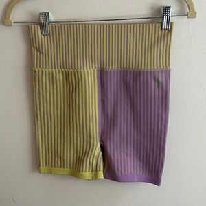 Free People movements Striped Yellow and Purple Biker Shorts
